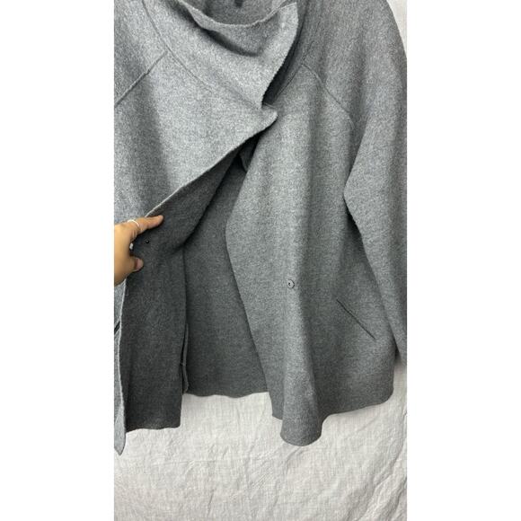 Eileen Fisher Wool Jacket Medium Grey Cowl Button Up Pockets Oversize - Picture 3 of 9